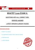 MHA707 LSUS EXAM A  QUESTIONS WITH ALL CORRECT 100&percnt;  VERIFIED ANSWER  LATEST VERSION ALREADY PASSED 