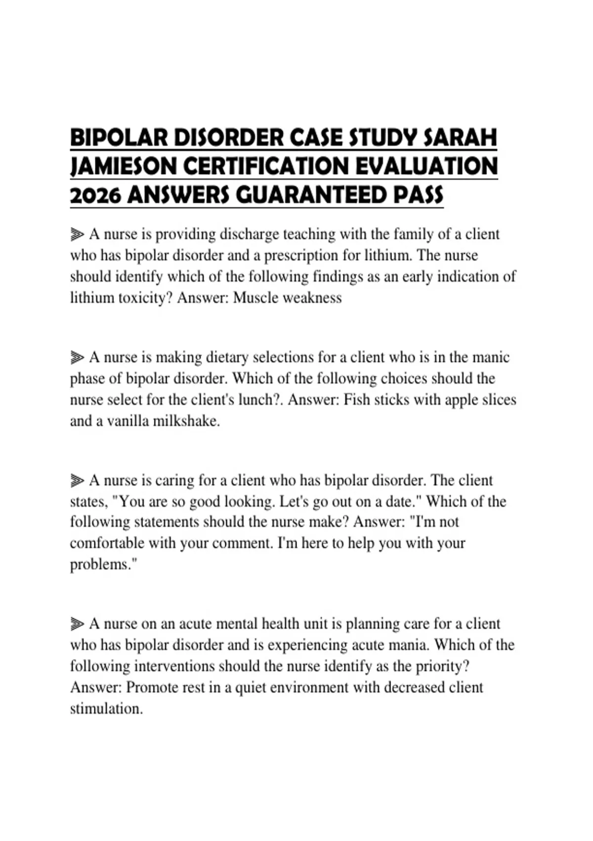 BIPOLAR DISORDER CASE STUDY SARAH JAMIESON CERTIFICATION EVALUATION ...