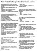 Texas Food safety Managers Test Questions and Answers