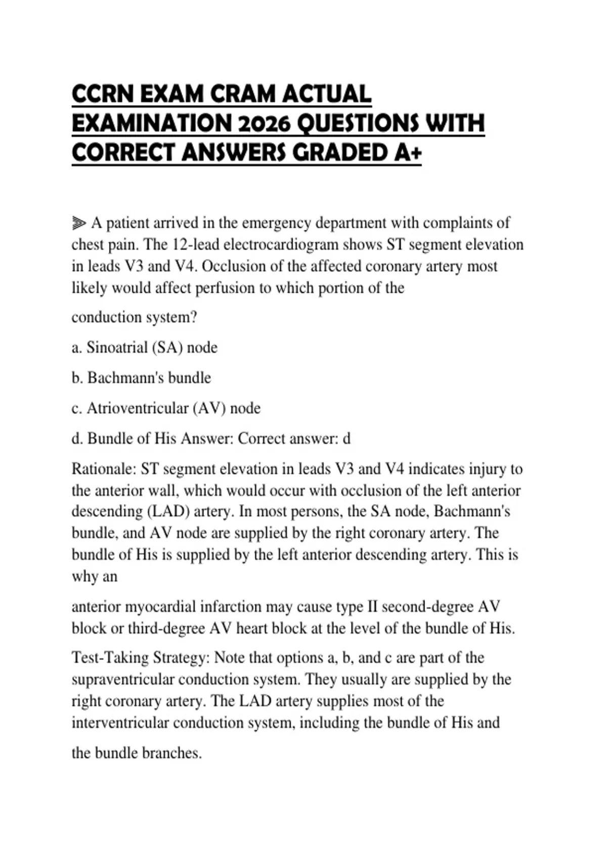 CCRN EXAM CRAM ACTUAL EXAMINATION 2026 QUESTIONS WITH CORRECT ANSWERS ...