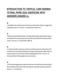 INTRODUCTION TO CRITICAL CARE NURSING 7E FINAL PAPER 2026 QUESTIONS WITH ANSWERS GRADED A&plus;