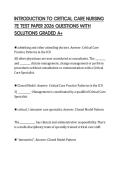 INTRODUCTION TO CRITICAL CARE NURSING 7E TEST PAPER 2026 QUESTIONS WITH SOLUTIONS GRADED A&plus;