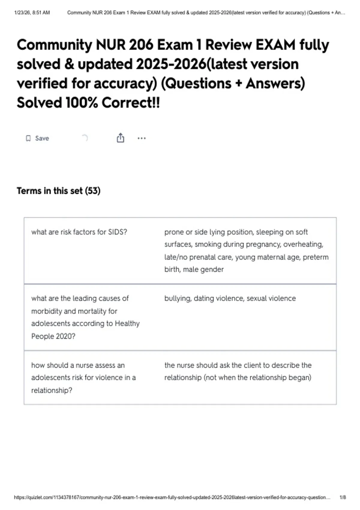 Community NUR 206 Exam 1 Review EXAM fully solved & updated (latest ...