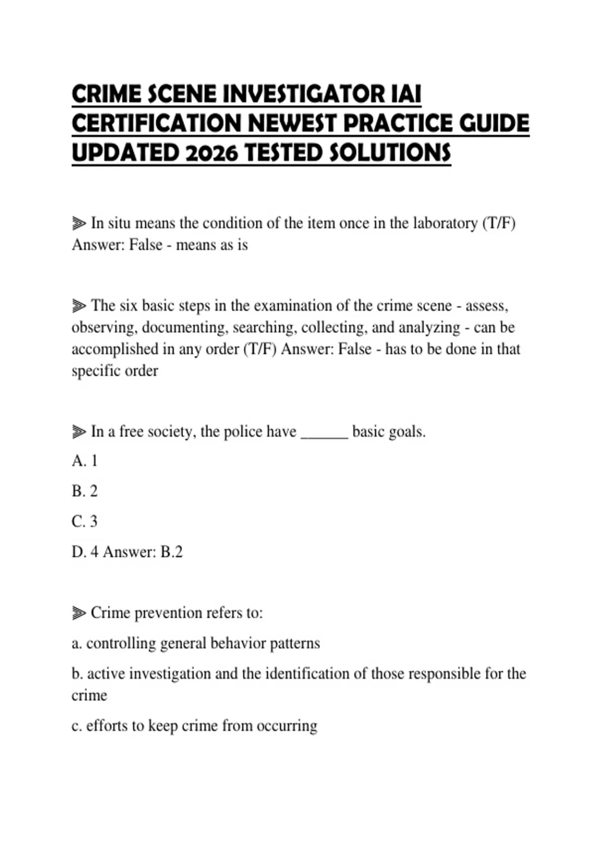 CRIME SCENE INVESTIGATOR IAI CERTIFICATION NEWEST PRACTICE GUIDE UPDATED 2026 TESTED SOLUTIONS ...