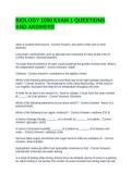 BIOLOGY 1050 EXAM 1 QUESTIONS AND ANSWERS