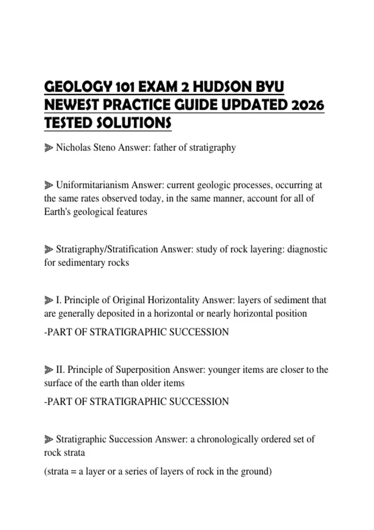 GEOLOGY 101 EXAM 2 HUDSON BYU NEWEST PRACTICE GUIDE UPDATED 2026 TESTED ...