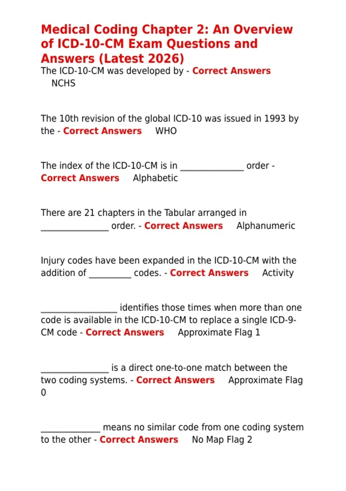 Medical Coding Chapter 2 An Overview of ICD-10-CM Exam Questions and ...
