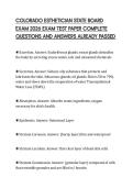 COLORADO ESTHETICIAN STATE BOARD EXAM 2026 EXAM TEST PAPER COMPLETE QUESTIONS AND ANSWERS ALREADY PASSED