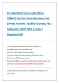 Certified Bank Secrecy Act Officer  &lpar;CBSAO&rpar; Practice Exam Questions And  Correct Answers &lpar;Verified Answers&rpar; Plus  Rationales &vert;2026 Q&A &vert; Instant  Download Pdf 