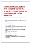 California Road Test for Commercial  Driver License &lpar;CDL&rpar; Questions And  Correct Answers &lpar;Verified Answers&rpar; Plus  Rationales 2026 Q&A &vert; Instant  Download Pdf