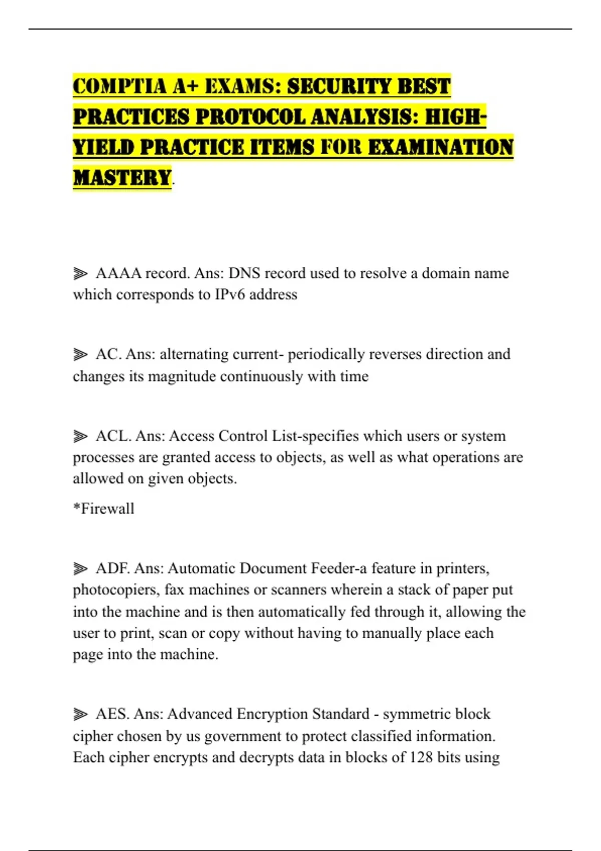 COMPTIA A+ EXAMS: SECURITY BEST PRACTICES PROTOCOL ANALYSIS: HIGHYIELD ...