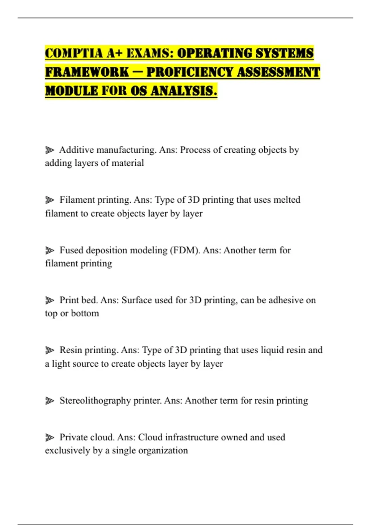 COMPTIA A+ EXAMS: OPERATING SYSTEMS FRAMEWORK — PROFICIENCY ASSESSMENT ...