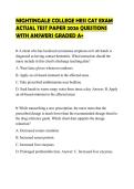 NIGHTINGALE COLLEGE HESI CAT EXAM ACTUAL TEST PAPER 2026 QUESTIONS WITH ANSWERS GRADED A&plus;