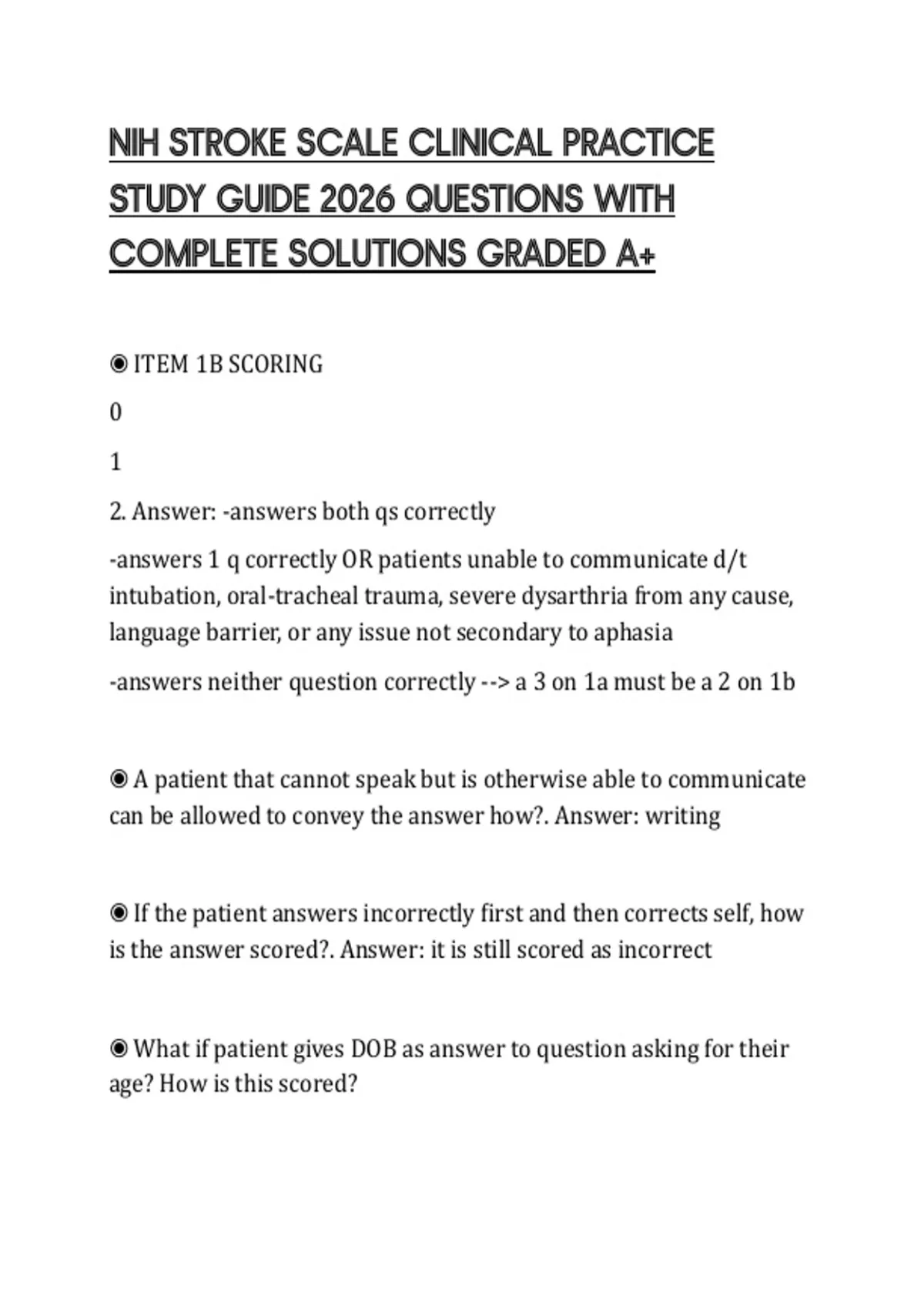 Nih Guide.pdf NIH STROKE SCALE CLINICAL PRACTICE STUDY GUIDE 2026 QUESTIONS WITH ...