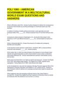POLI 1090 &ndash; AMERICAN GOVERNMENT IN A MULTICULTURAL WORLD EXAM QUESTIONS AND ANSWERS 
