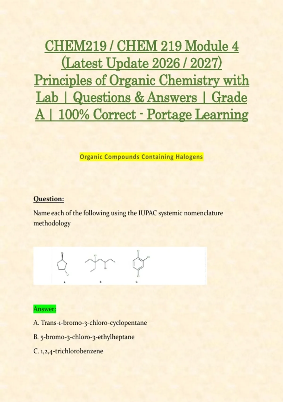 CHEM219 / CHEM 219 Module 4 (Latest Update 2026 / 2027) Principles of ...