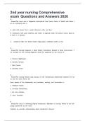 2nd year nursing Comprehensive exam &Tab;Questions and Answers 2026