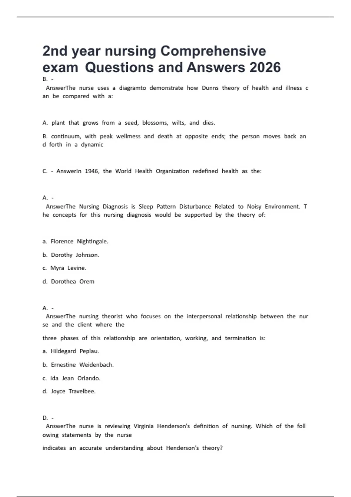 2nd year nursing Comprehensive exam Questions and Answers 2026 ...