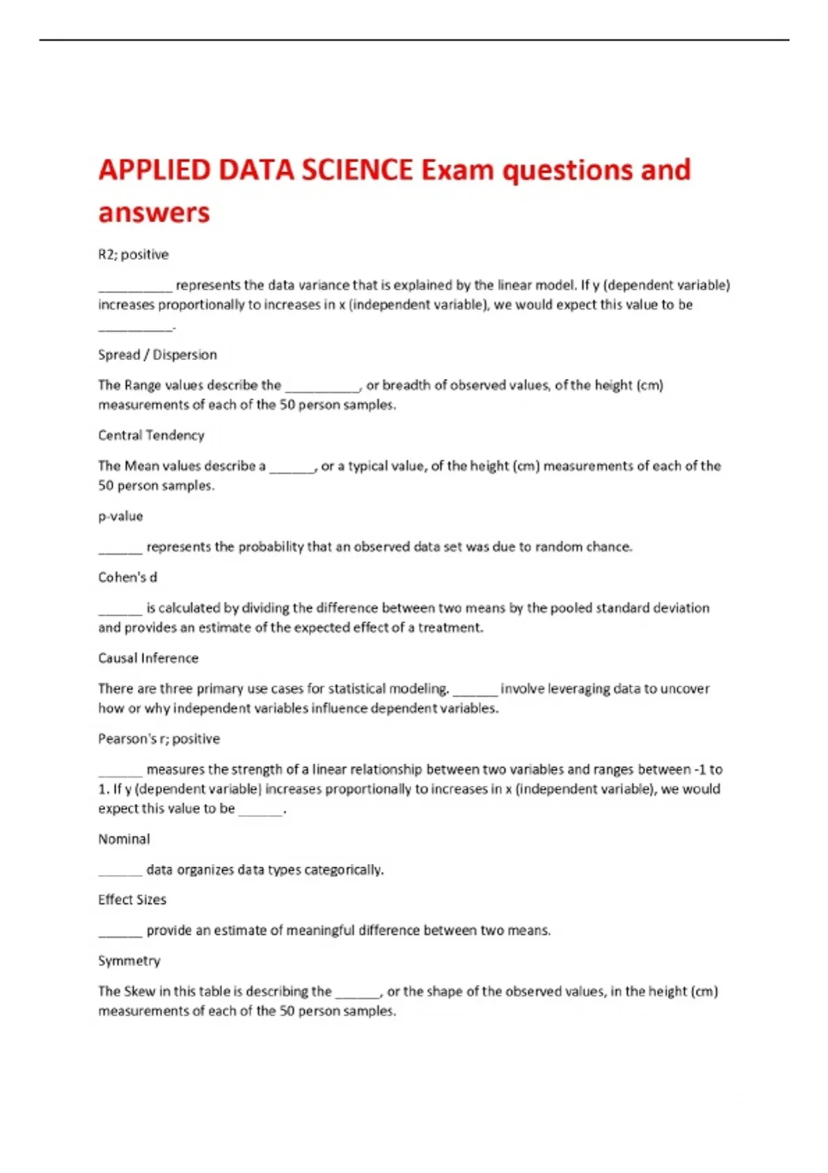 Data Science Problems Questions Data Science Exam questions and answers - Stuvia US