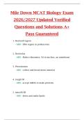 Mile Down MCAT Biology Exam  2026&sol;2027 Updated Verified  Questions and Solutions A&plus;  Pass Guaranteed 