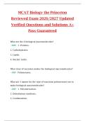 MCAT Biology the Princeton  Reviewed Exam 2026&sol;2027 Updated  Verified Questions and Solutions A&plus;  Pass Guaranteed