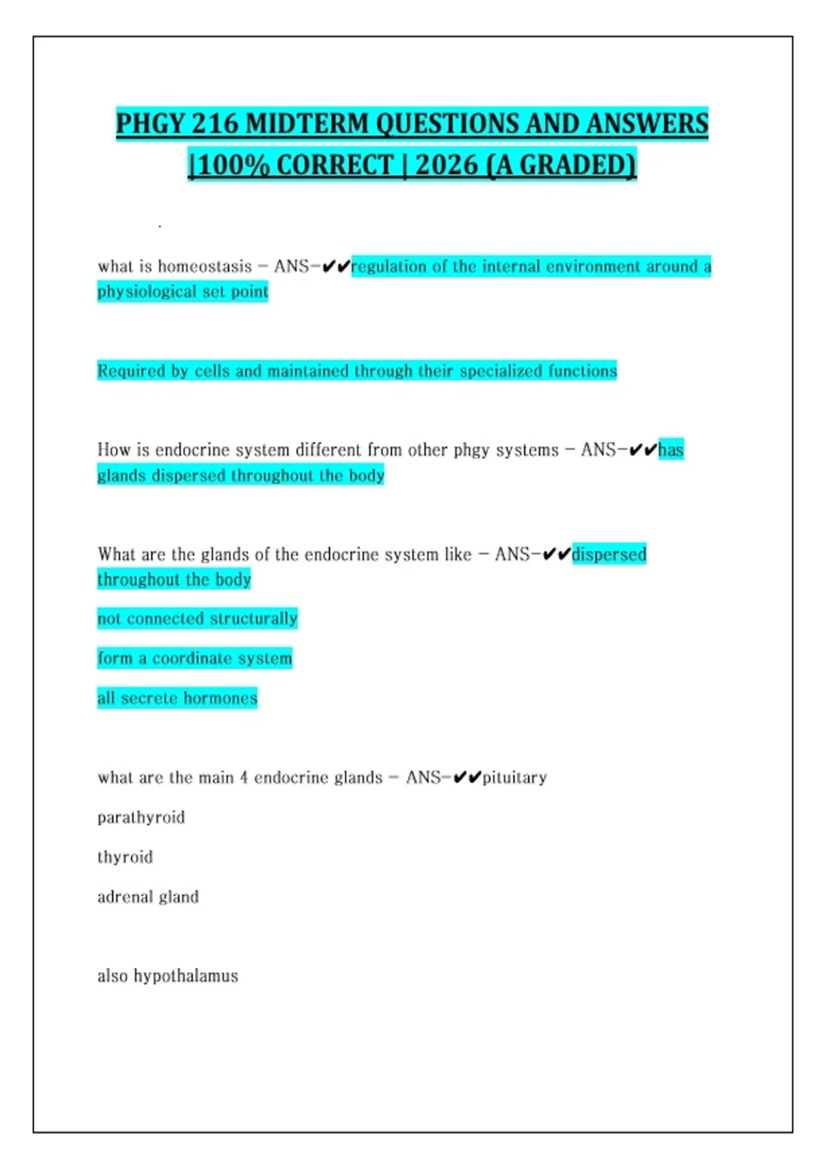 PHGY 216 MIDTERM QUESTIONS AND ANSWERS |100% CORRECT | 2026 (A GRADED ...