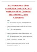 PADI Open Water Diver  Certification Exam 2026&sol;2027  Updated Verified Questions  and Solutions A&plus; Pass  Guaranteed