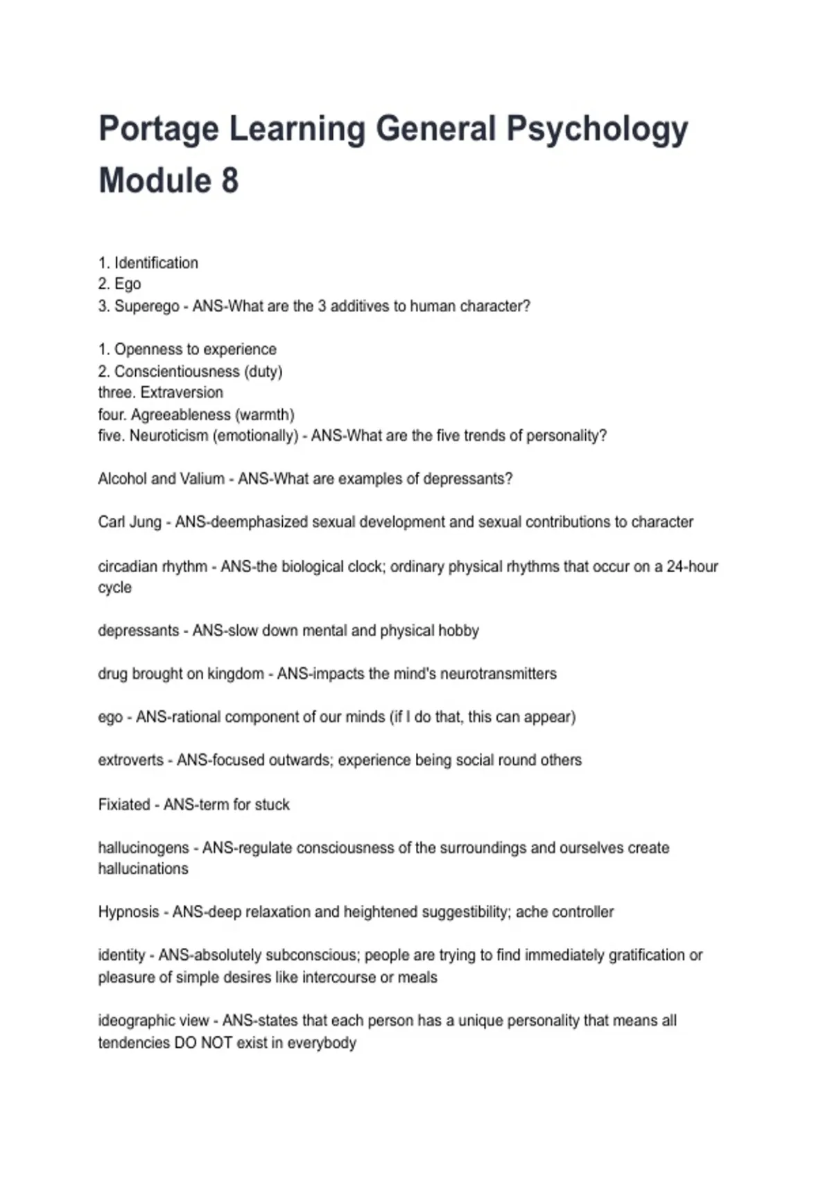 Portage Learning General Psychology Module 8 NEWEST 2026/2027 ACTUAL ...