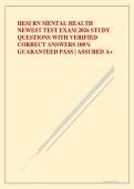 HESI RN MENTAL HEALTH NEWEST TEST EXAM 2026 STUDY QUESTIONS WITH VERIFIED CORRECT ANSWERS 100&percnt; GUARANTEED PASS &vert; ASSURED A&plus;