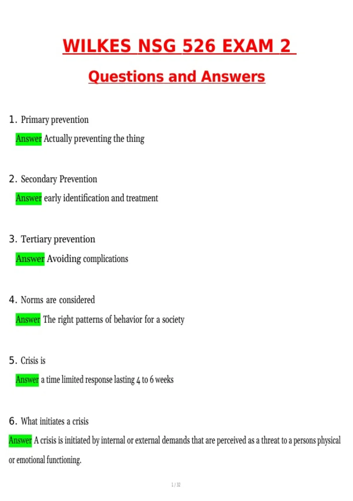 WILKES NSG 526 Exam 2 Actual 2026 Questions with Correct Answers Pass ...