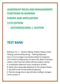 Leadership Roles & Management Functions in Nursing Test Bank 2026 &vert; Huston 11th Ed &vert; 50 MCQs per Chapter