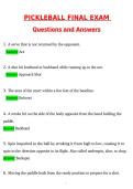 Pickleball Final Exam &lpar;Latest 2026 &sol; 2027 Update&rpar; Complete Questions and Correct Answers&comma; 100&percnt; Verified Graded A&plus;