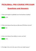 Pickleball Pre-Course PPR Exam &lpar;Latest 2026 &sol; 2027 Update&rpar; Complete Questions and Correct Answers&comma; 100&percnt; Verified Graded A&plus;