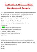Pickleball Actual Exam &lpar;Latest 2026 &sol; 2027 Update&rpar; Complete Questions and Correct Answers&comma; 100&percnt; Verified Graded A&plus;