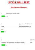 Pickle Ball Test &lpar;Latest 2026 &sol; 2027 Update&rpar; Complete Questions and Correct Answers&comma; 100&percnt; Verified Graded A&plus;