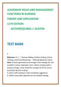 Leadership Roles & Management Functions in Nursing 11th Ed Test Bank &vert; Huston Nursing Leadership MCQs 2026
