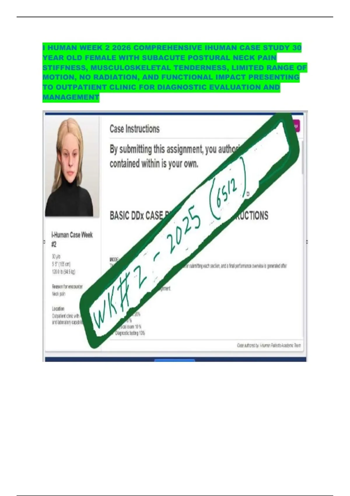 I HUMAN WEEK 2 2026 COMPREHENSIVE IHUMAN CASE STUDY 30 YEAR OLD FEMALE ...