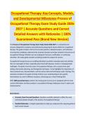 Occupational Therapy - OCCUPATIONAL THERAPY EXAM STUDY GUIDE ACCURATE QUESTIONS AND CORRECT DETAILED ANSWERS WITH RATIONALES &vert;&vert; 100&percnt; GUARANTEED PASS <BRAND NEW VERSION>