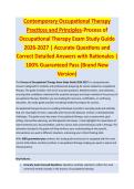 Contemporary Occupational Therapy Practices and Principles - OCCUPATIONAL THERAPY EXAM STUDY GUIDE ACCURATE QUESTIONS AND CORRECT DETAILED ANSWERS WITH RATIONALES &vert;&vert; 100&percnt; GUARANTEED PASS <BRAND NEW VERSION>