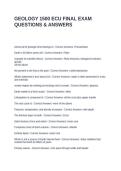 GEOLOGY 1500 ECU FINAL EXAM QUESTIONS & ANSWERS