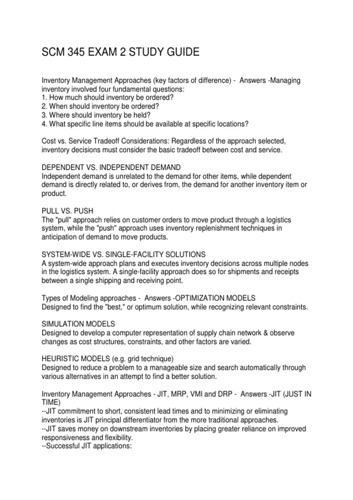 SCM 345 EXAM 2 STUDY GUIDE - SCM 345 - Stuvia US