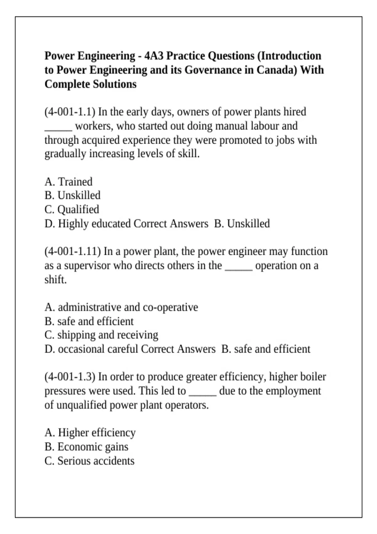 Power Engineering - 4A3 Practice Questions (Introduction to Power ...