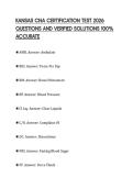 KANSAS CNA CERTIFICATION TEST 2026 QUESTIONS AND VERIFIED SOLUTIONS 100&percnt; ACCURATE