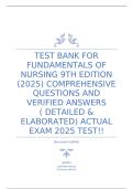  Fundamentals of Nursing 9th Edition &lpar;2025&rpar; comprehensive questions and verified answers &lpar; detailed & elaborated&rpar; ACTUAL EXAM 2025 TEST&excl;&excl;