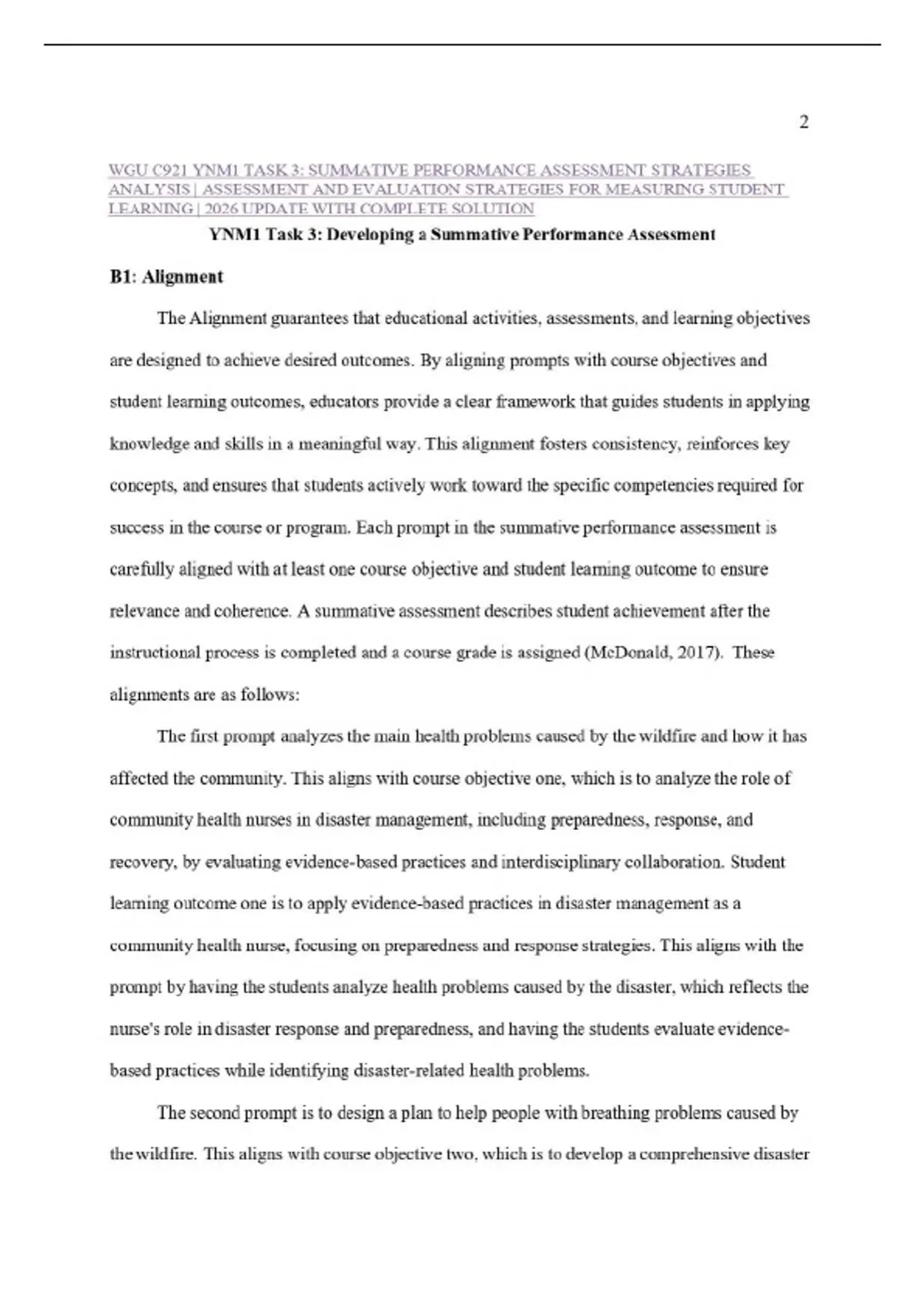 WGU C921 YNM1 TASK 3: SUMMATIVE PERFORMANCE ASSESSMENT STRATEGIES ...