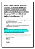 Texas Licensed Chemical Dependency Counselor &lpar;LCDC&rpar; Exam With Actual Questions & Verified Answers&comma; Plus Explained Rationales&sol;Expert Verified For Guaranteed 100&percnt; Pass 2026&sol;Latest Update&sol;Instant Download Pdf