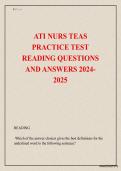 ATI NURS TEAS PRACTICE TEST READING QUESTIONS AND ANSWERS &comma; GRADED A&plus; 100&percnt; PASS