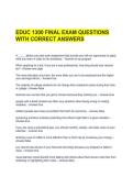 EDUC 1300 FINAL EXAM QUESTIONS WITH CORRECT ANSWERS