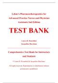 Complete Test Bank - Lehne&rsquo;s Pharmacotherapeutics for Advanced Practice Nurses and Physician Assistants&comma; 2nd Edition &ndash; Laura D&period; Rosenthal&comma; Jacqueline Rosenjack Burchum &ndash; ISBN 9780323554954 &lpar;All Chapters Covered 1&ndash;92&rpar;