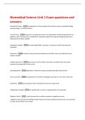 Biomedical Science Unit 1 Exam questions and  answers 